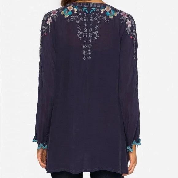 Johnny Was heavily embroidered Butterfly Winter blouse in Gravel Blue NWT - Picture 4 of 11
